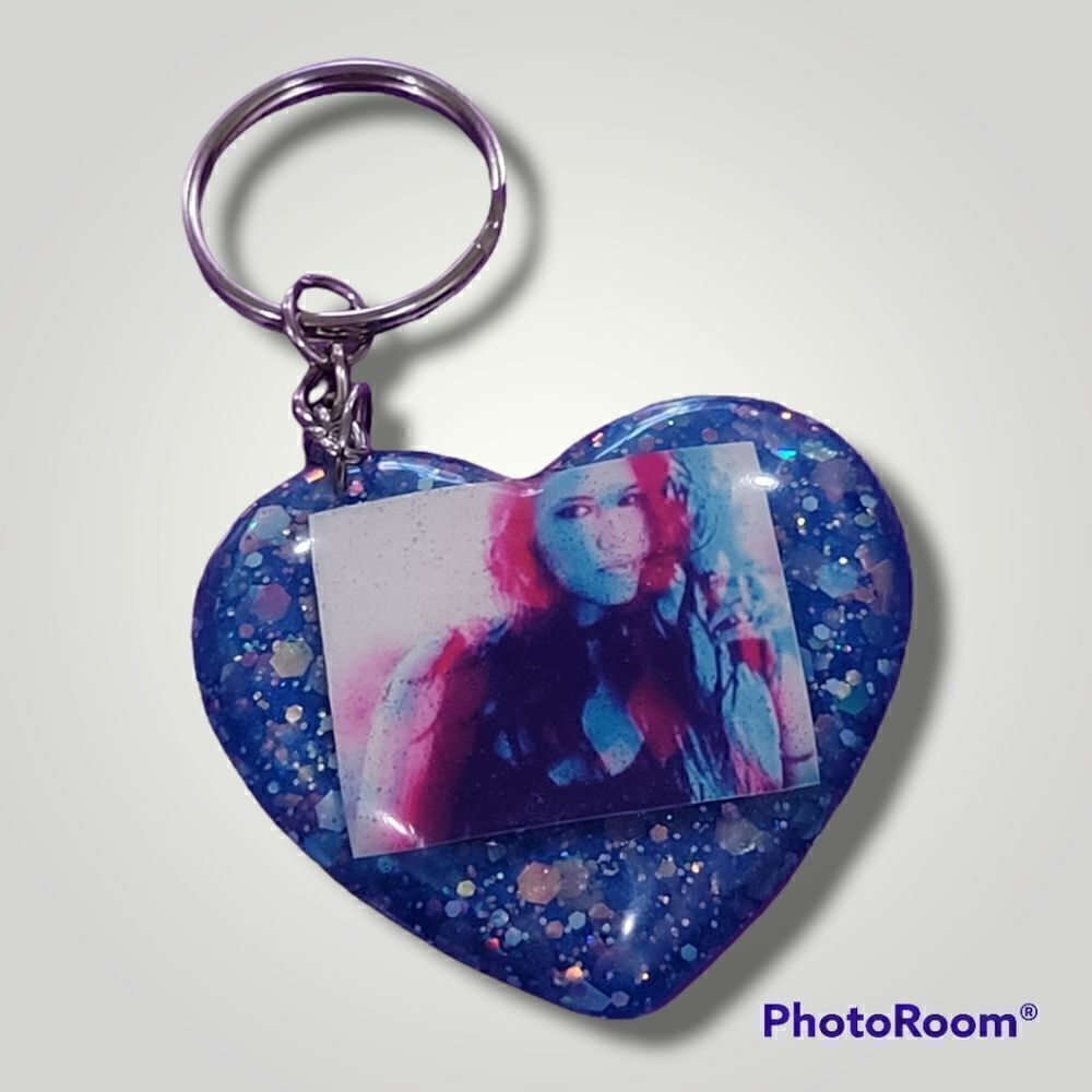 Malia J Blue Glitter Heart Keychain